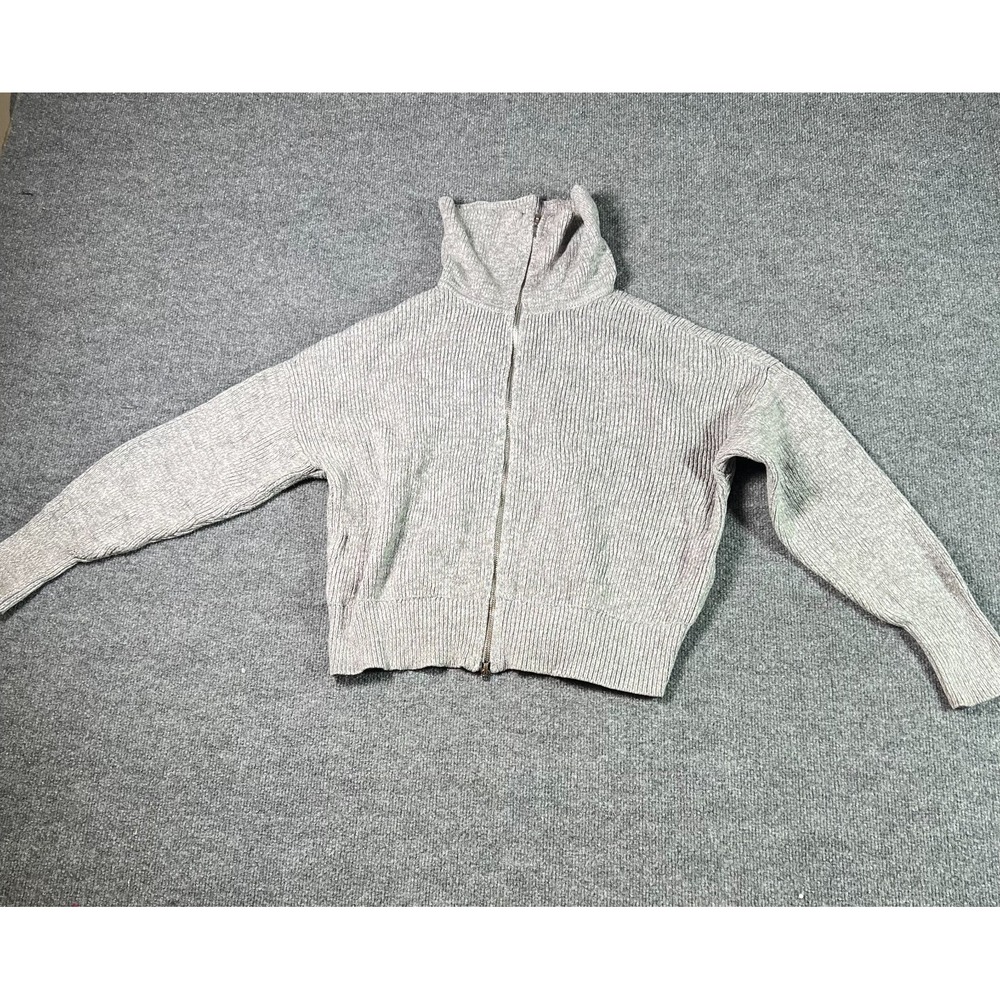 Abercrombie & Fitch Sweater Women's Large Gray Ribbed Knit Full Zip Slouchy Crop